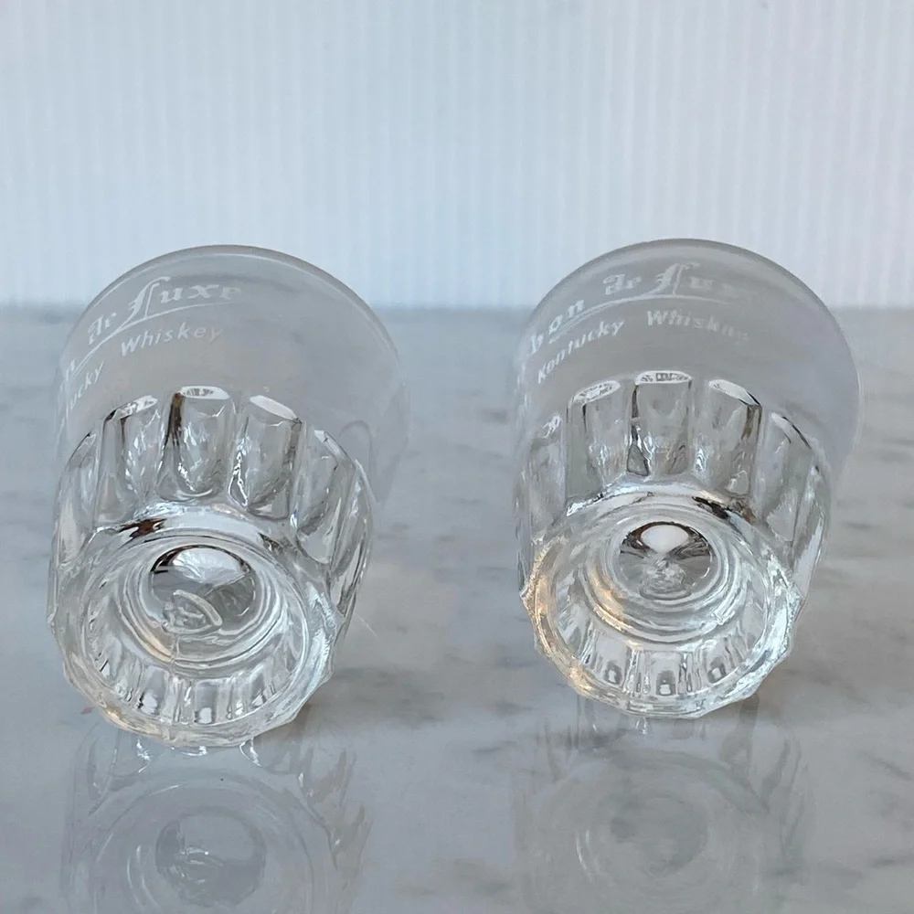 Set of 2 Vintage Bourbon de Luxe Straight Kentucky Whiskey Shot Glasses